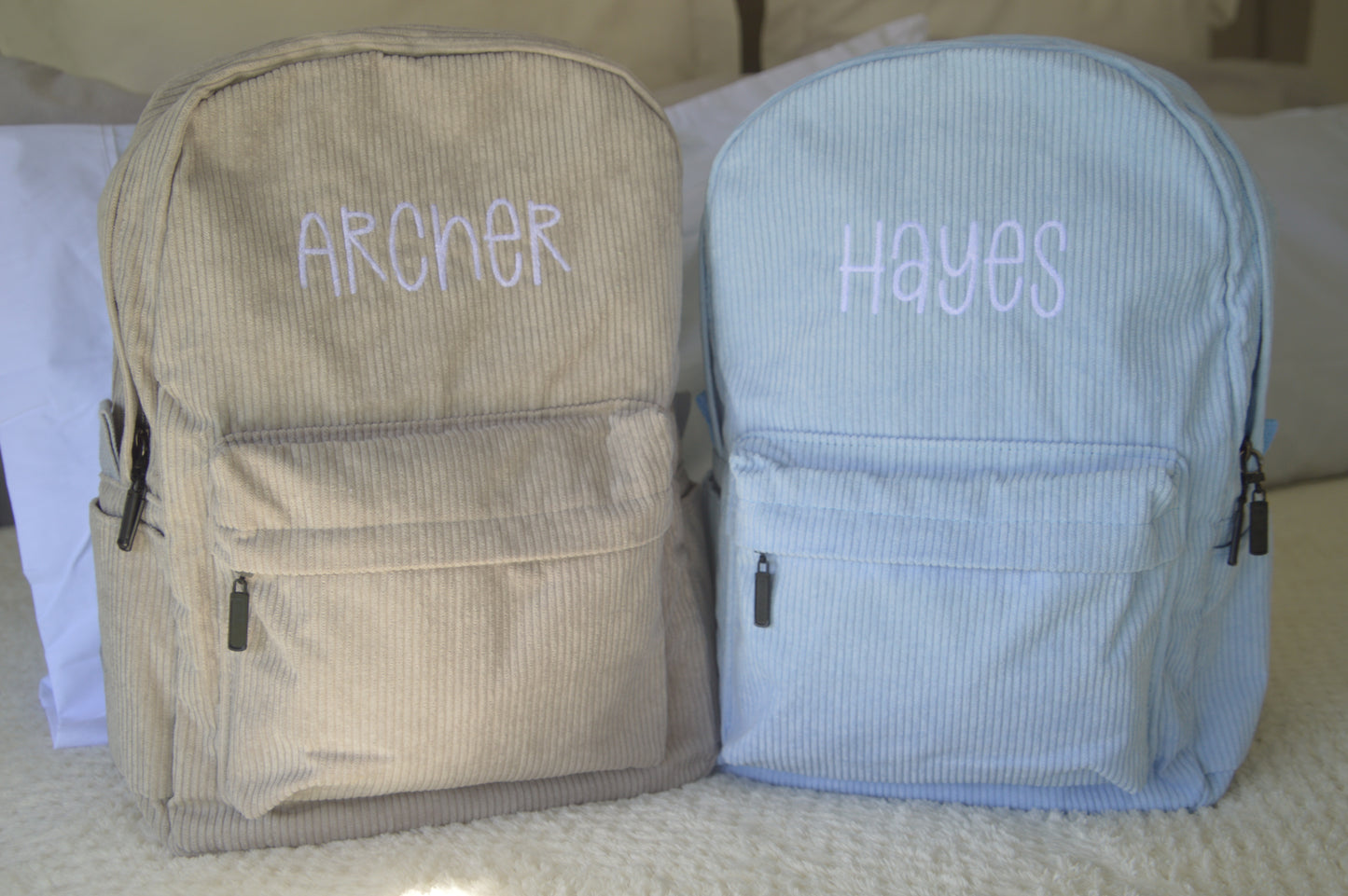 PERSONALISED GREY CORDURAY BACKPACK