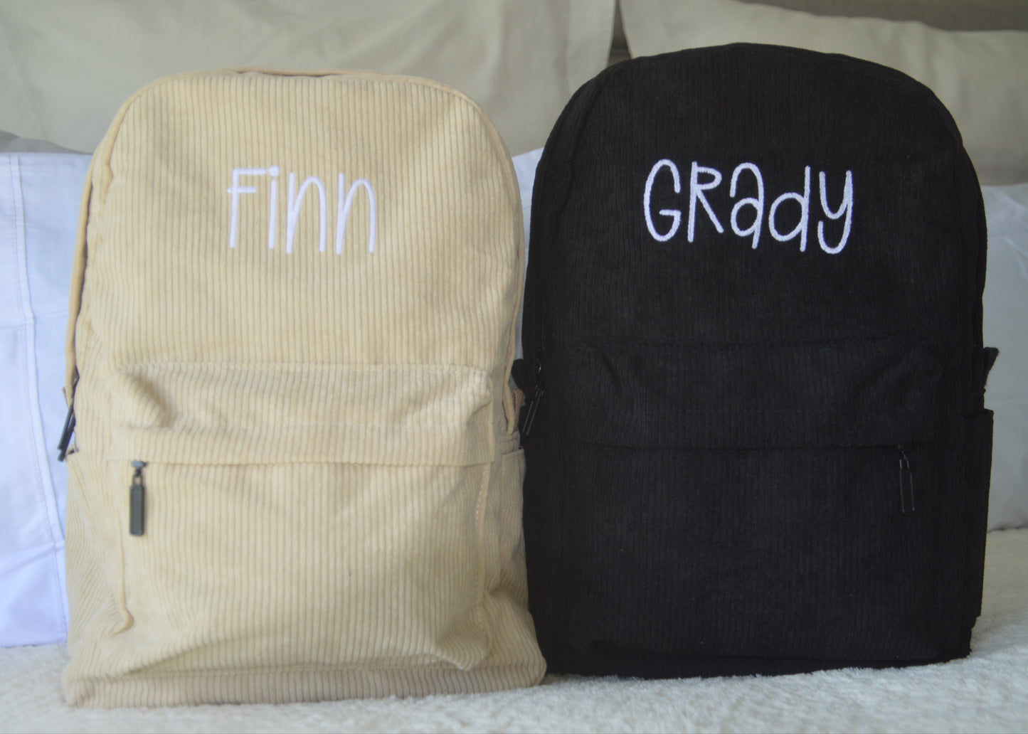 PERSONALISED MIDNIGHT BLACK CORDUROY BACKPACK