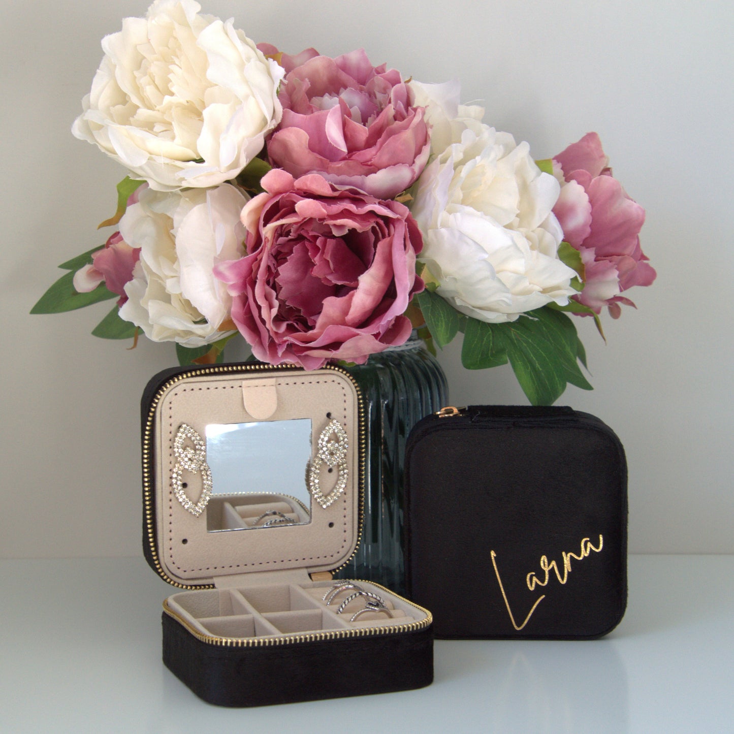 PERSONALISED MIDNIGHT BLACK VELVET JEWELLERY BOX