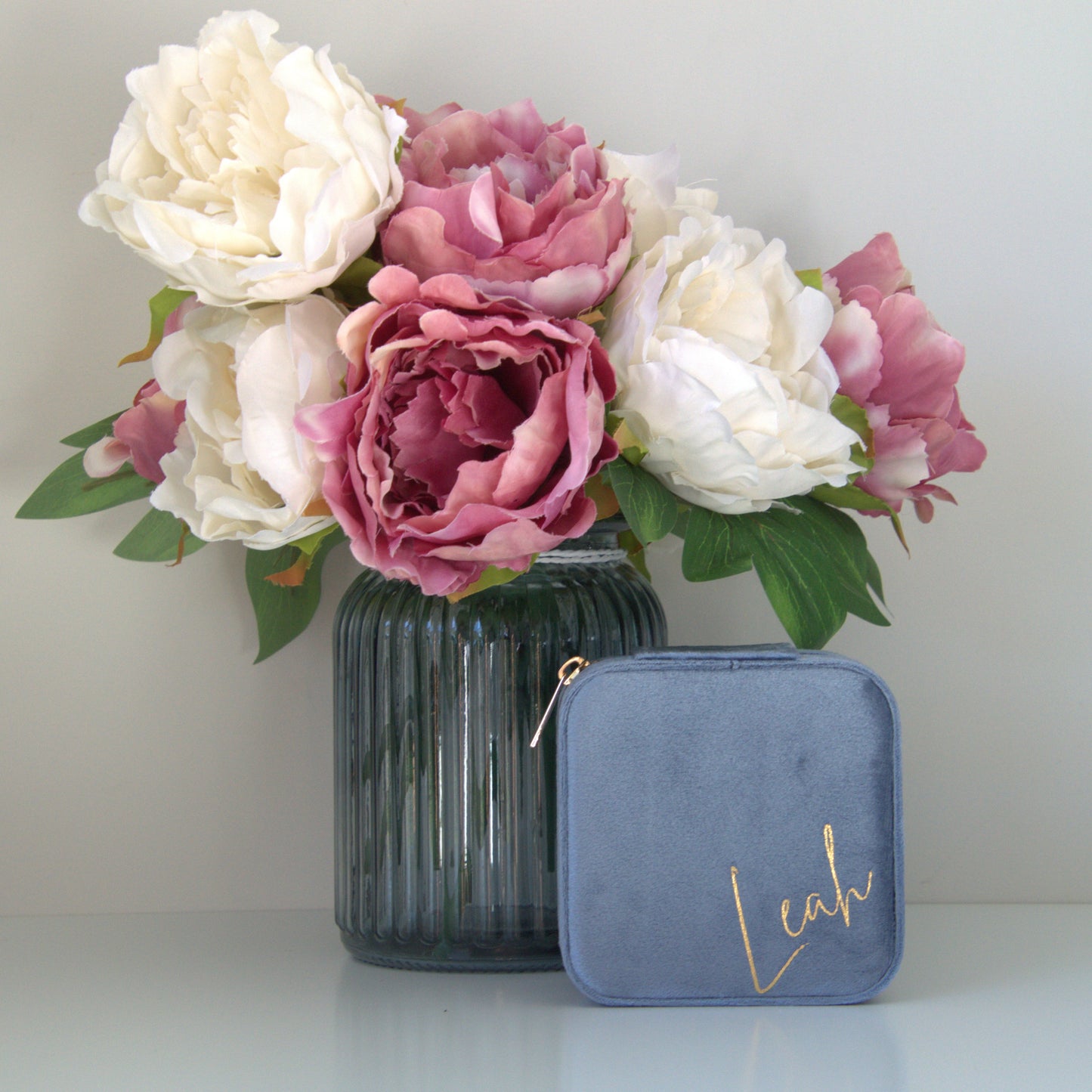 PERSONALISED PERIWINKLE BLUE VELVET JEWELLERY BOX