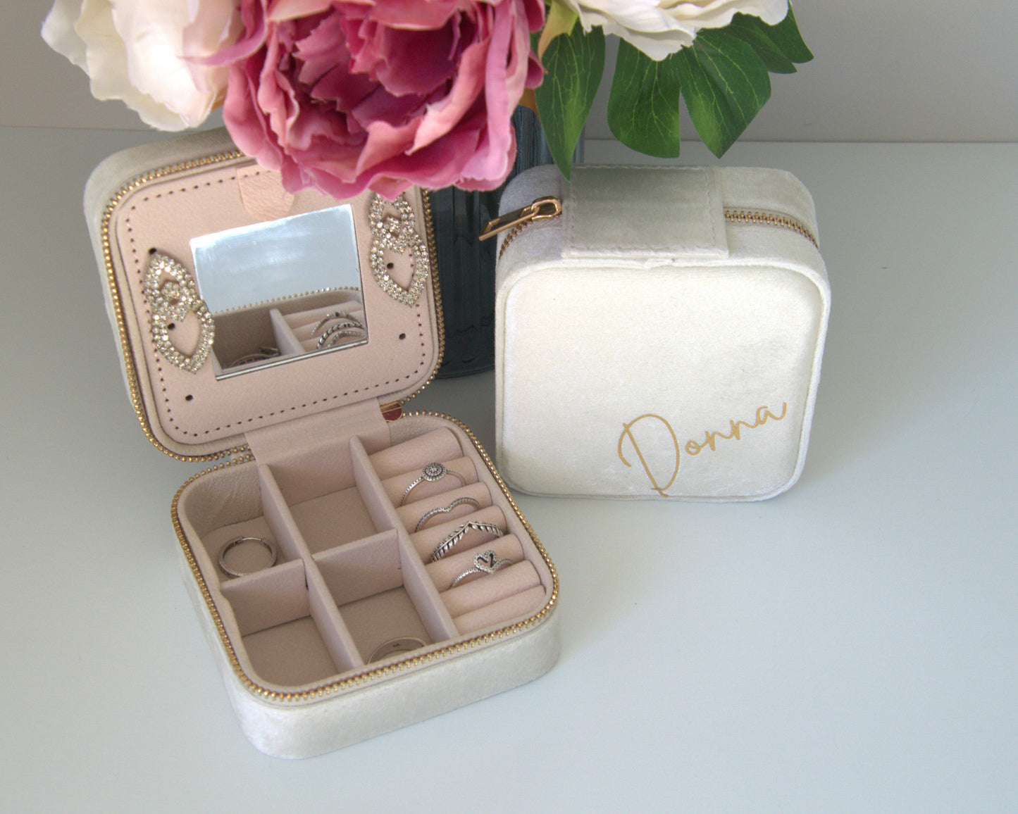 PERSONALISED SNOW WHITE VELVET JEWELLERY BOX