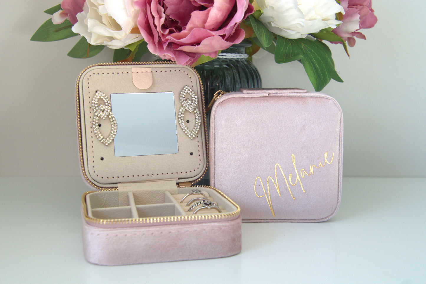 PERSONALISED BABY PINK VELVET JEWELLERY BOX