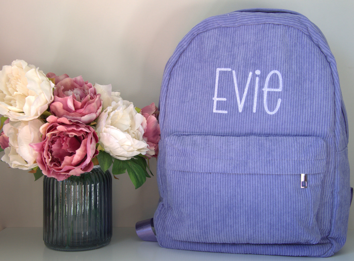 PERSONALISED LILAC CORDUROY BACKPACK