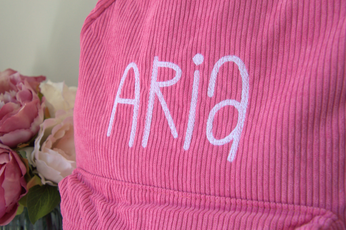 PERSONALISED RASBERRY PINK CORDUROY BACKPACK