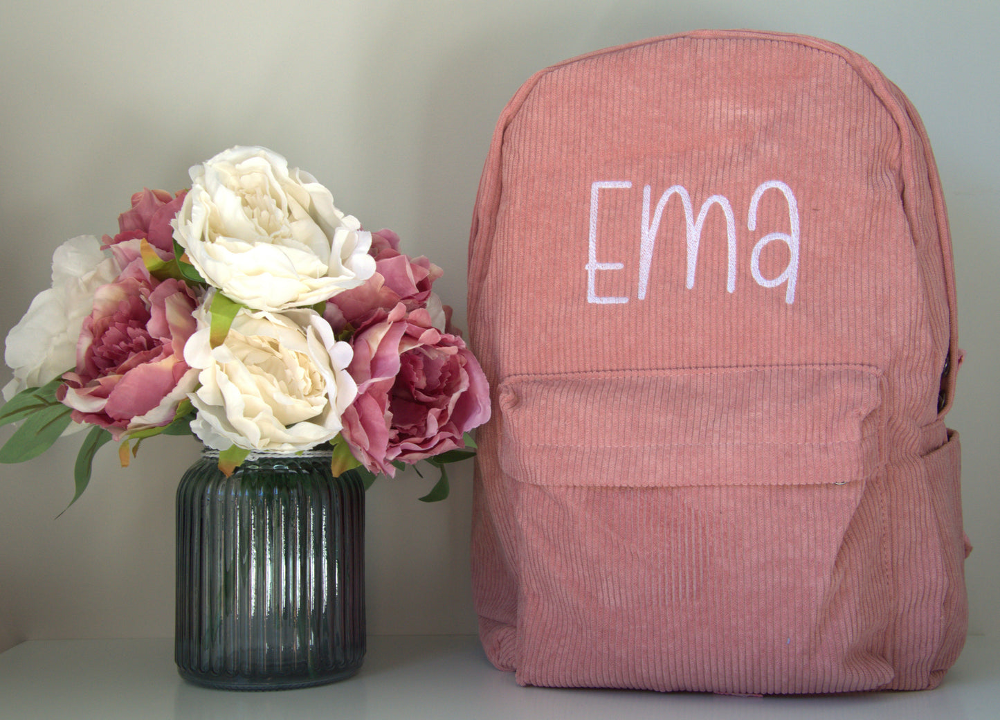 PERSONALISED DUSTY PINK CORDUROY BACKPACK