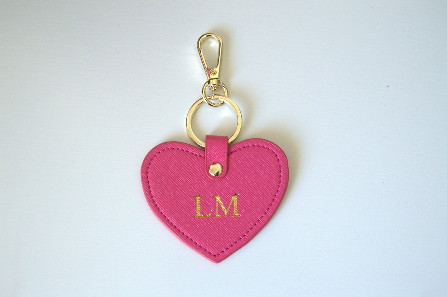 MONOGRAMMED HEART RASBERRY PINK LEATHER KEYRING