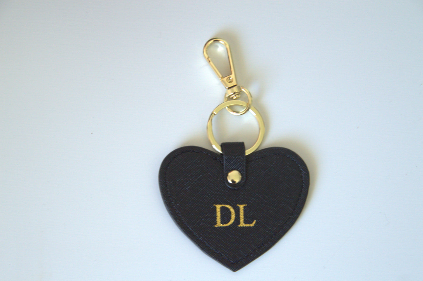 MONOGRAMMED HEART BLACK LEATHER KEYRING