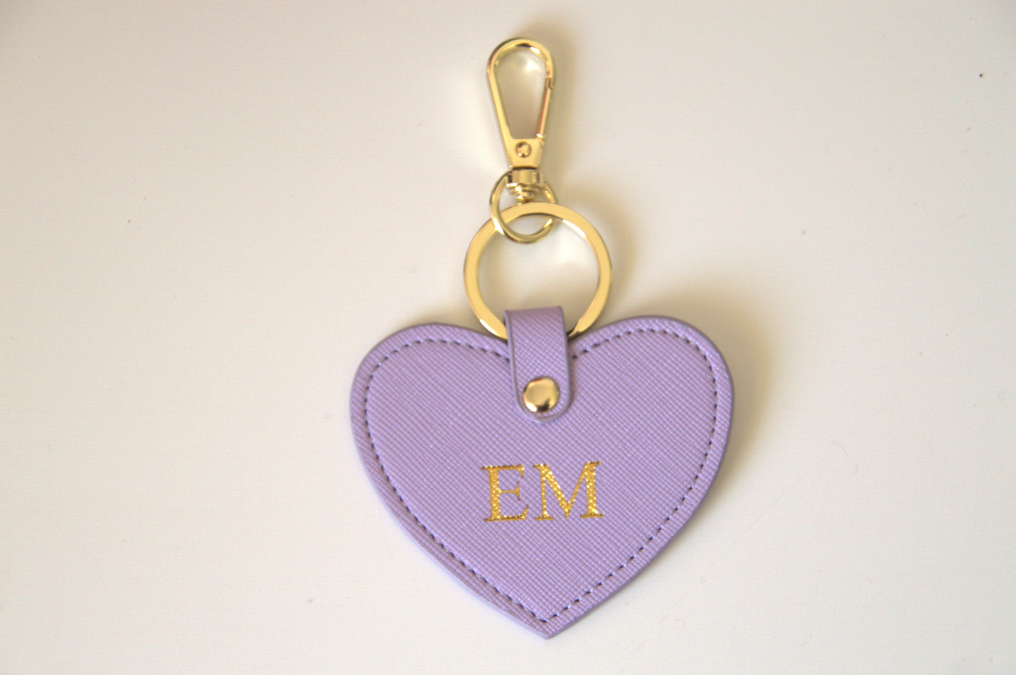 MONOGRAMMED HEART LILAC LEATHER KEYRING