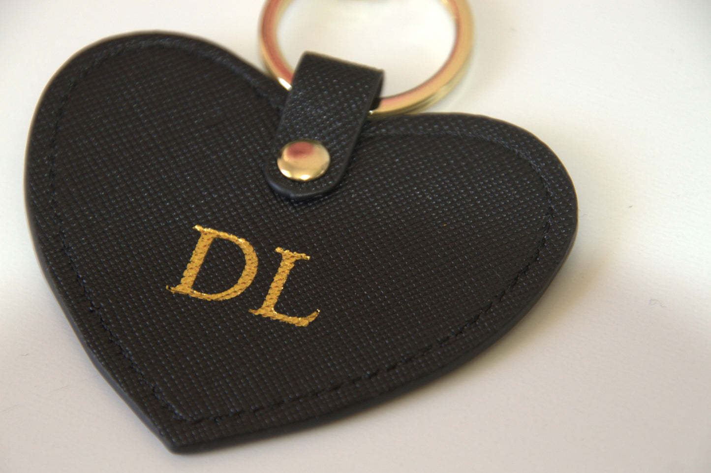 MONOGRAMMED HEART BLACK LEATHER KEYRING