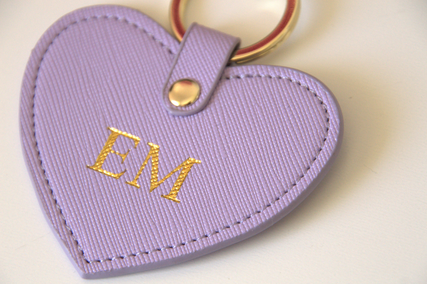 MONOGRAMMED HEART LILAC LEATHER KEYRING