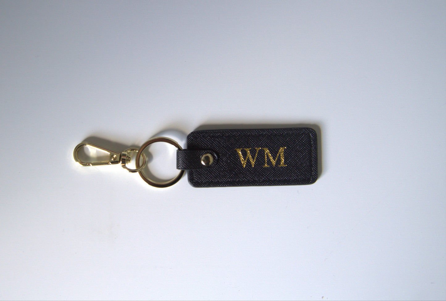 MONOGRAMMED BLACK RECTANGLE LEATHER KEYRING