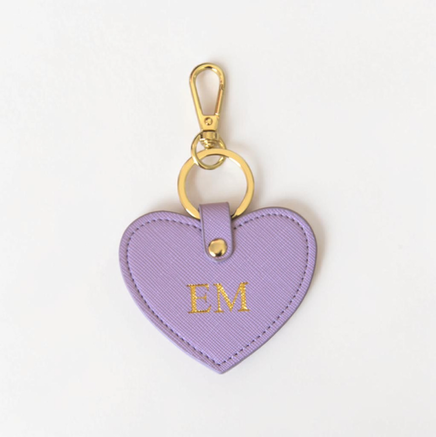 MONOGRAMMED HEART IVORY LEATHER KEYRING