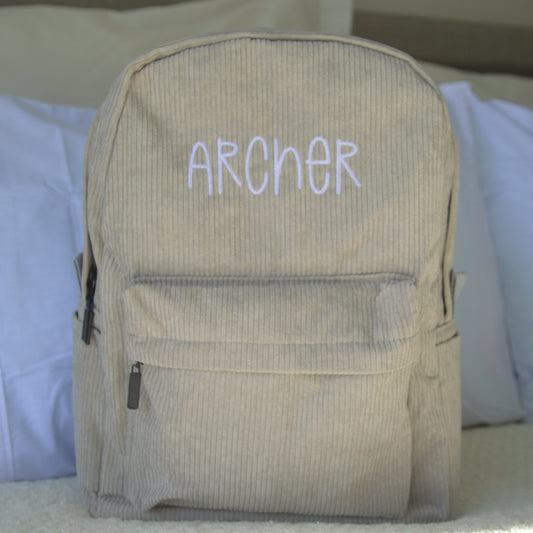 PERSONALISED GREY CORDURAY BACKPACK
