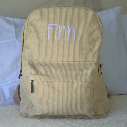 PERSONALISED BEIGE CORDUROY BACKPACK