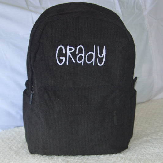 PERSONALISED MIDNIGHT BLACK CORDUROY BACKPACK