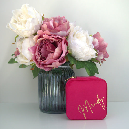PERSONALISED RASBERRY PINK VELVET JEWELLERY BOX