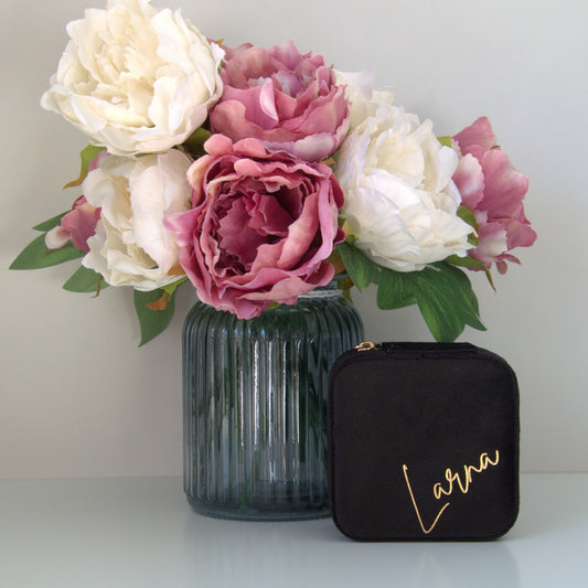 PERSONALISED MIDNIGHT BLACK VELVET JEWELLERY BOX