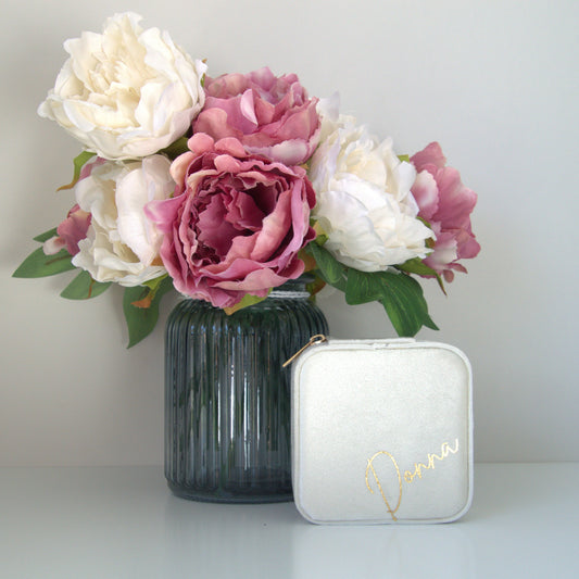 PERSONALISED SNOW WHITE VELVET JEWELLERY BOX