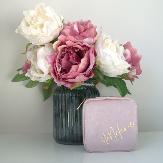 PERSONALISED BABY PINK VELVET JEWELLERY BOX