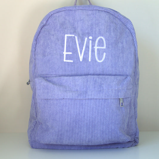 PERSONALISED LILAC CORDUROY BACKPACK