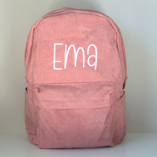 PERSONALISED DUSTY PINK CORDUROY BACKPACK