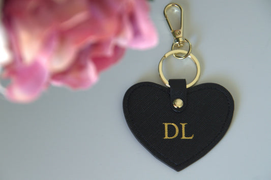 MONOGRAMMED HEART BLACK LEATHER KEYRING