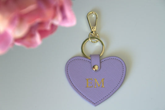 MONOGRAMMED HEART LILAC LEATHER KEYRING
