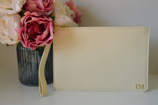 WOMENS MONOGRAMMED WHITE CLUTCH BAG