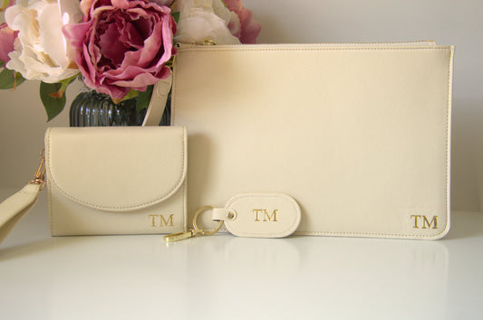 WOMENS MONOGRAMMED IVORY CLUTCH BAG MEGA BUNDLE
