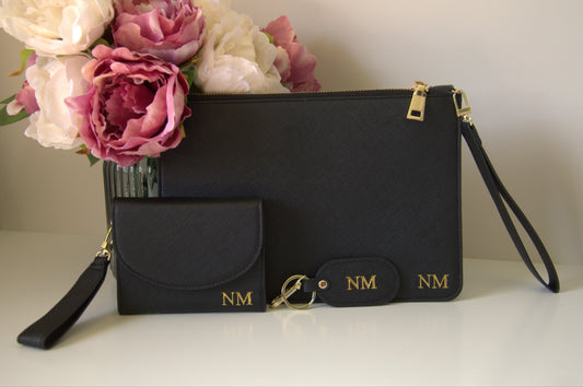WOMENS MONOGRAMMED BLACK CLUTCH BAG MEGA BUNDLE