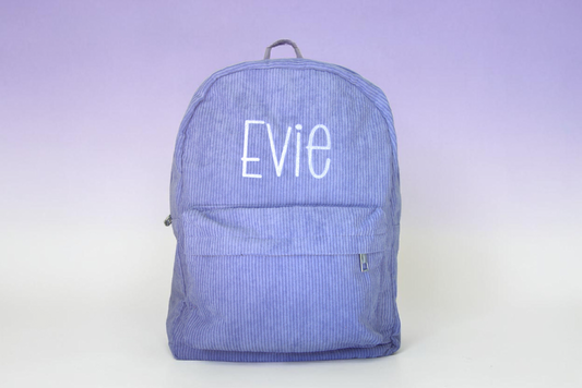 PERSONALISED LILAC CORDUROY BACKPACK (No Padded Straps)