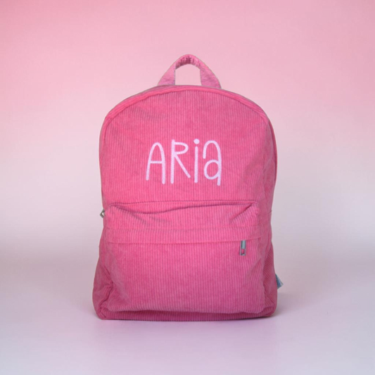 PERSONALISED RASBERRY PINK CORDUROY BACKPACK (No padded straps)