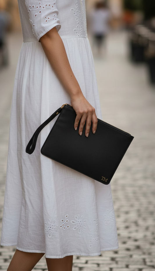 WOMENS MONOGRAMMED BLACK CLUTCH BAG