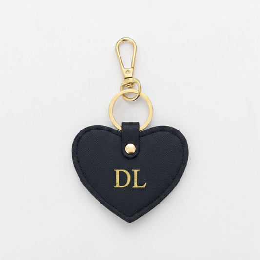MONOGRAMMED HEART BLACK LEATHER KEYRING