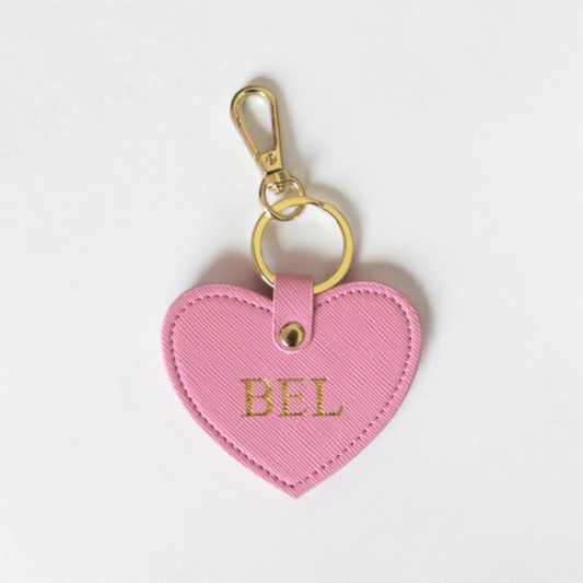 MONOGRAMMED HEART BABY PINK LEATHER KEYRING