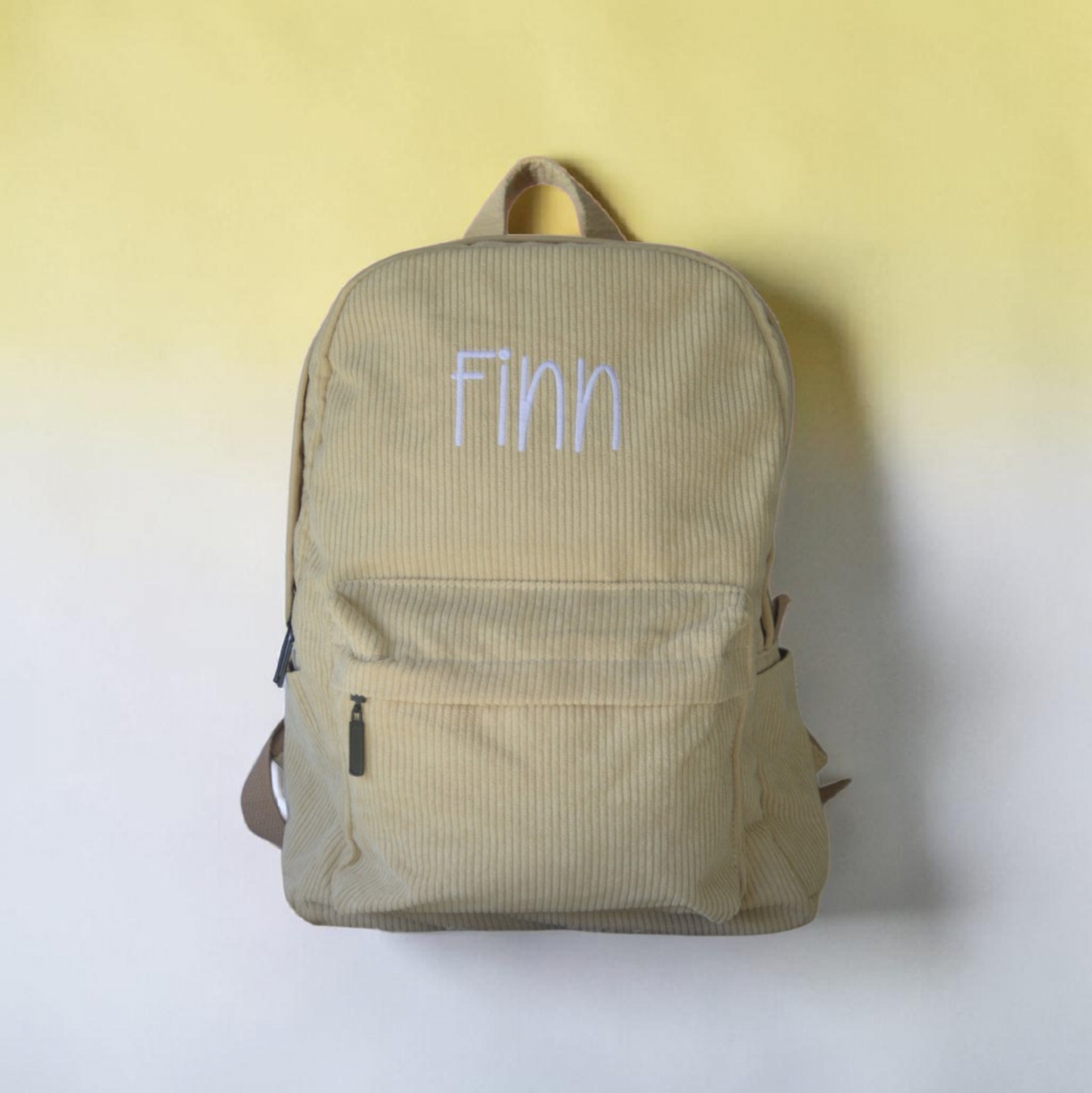 PERSONALISED BEIGE CORDUROY BACKPACK