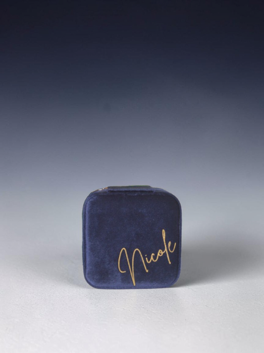 PERSONALISED NAVY BLUE VELVET JEWELLERY BOX