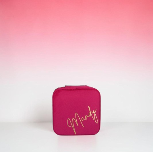 PERSONALISED RASBERRY PINK VELVET JEWELLERY BOX