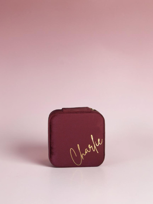 PERSONALISED BURGUNDY VELVET JEWELLERY BOX