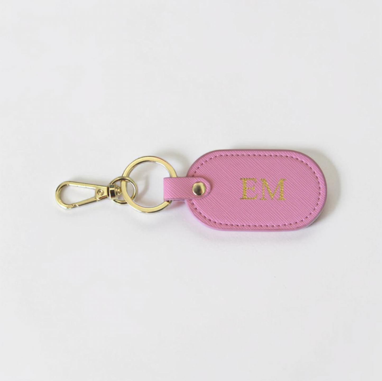 MONOGRAMMED OVAL IVORY LEATHER KEYRING