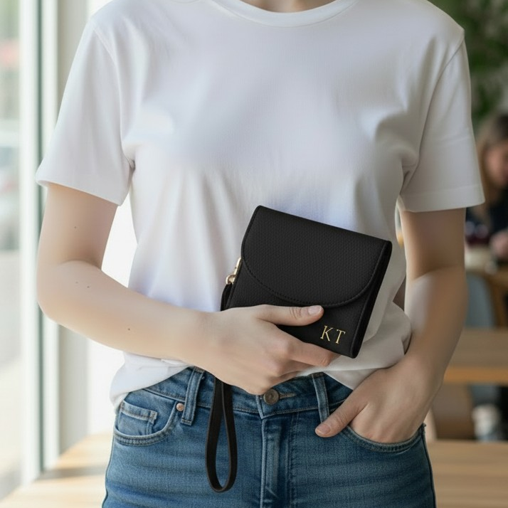PERSONALISED BLACK LEATHER WALLET