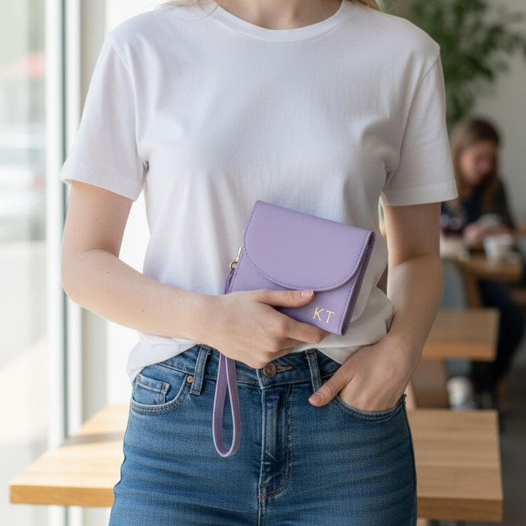 PERSONALISED LILAC LEATHER WALLET