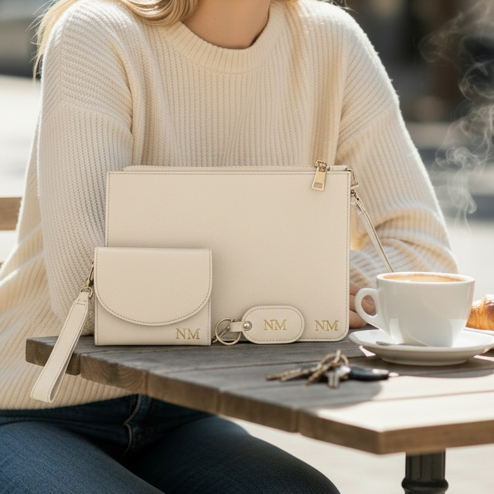 WOMENS MONOGRAMMED IVORY CLUTCH BAG MEGA BUNDLE