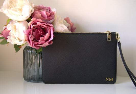 WOMENS MONOGRAMMED BLACK CLUTCH BAG